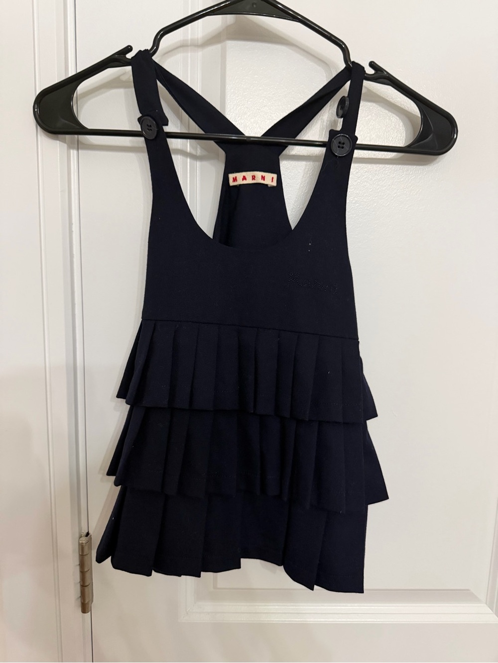 Marni Navy Layered Ruffle Dress with Button Straps